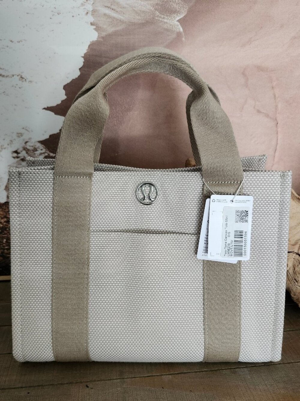 NWT LULULEMON Two-Tone Canvas Casual Mini Tote Bag 4.5L Mojave Tan/Light Ivory